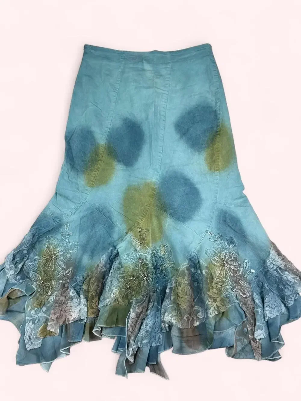 Deadstock West 36th blue and green denim skirt with ruffle hem - Picture 6 of 8